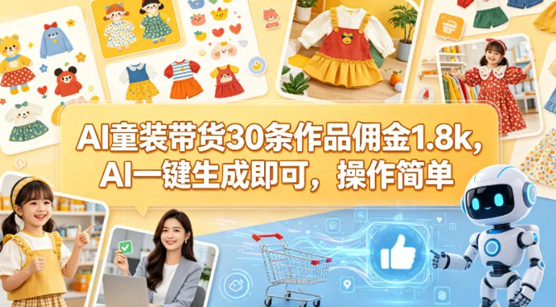 AI童装带货30条作品佣金1.8k，AI一键生成即可，操作简单-33资源网