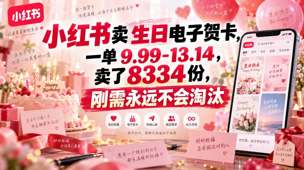 小红书卖生日电子贺卡,一单9.99-13.14,卖了8334份,刚需永远不会淘汰-33资源网
