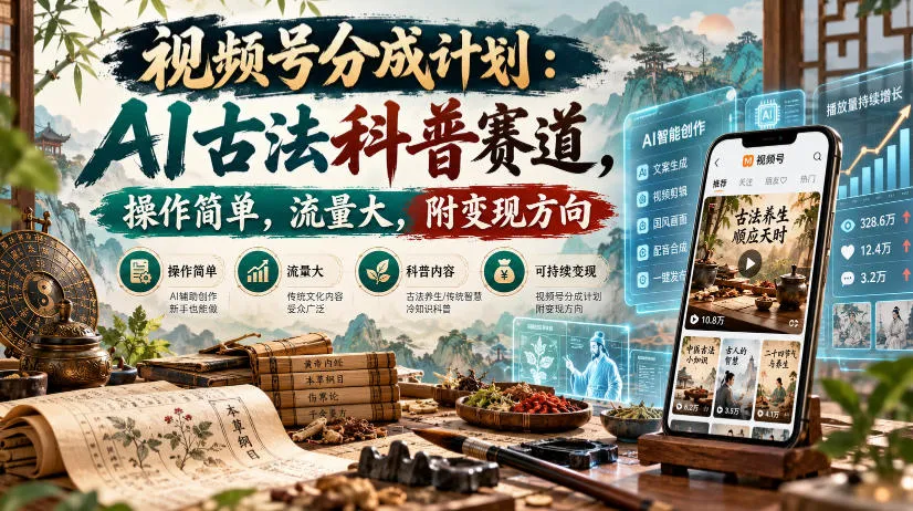 视频号分成计划：AI古法科普赛道，操作简单，流量大，附变现方向-33资源网