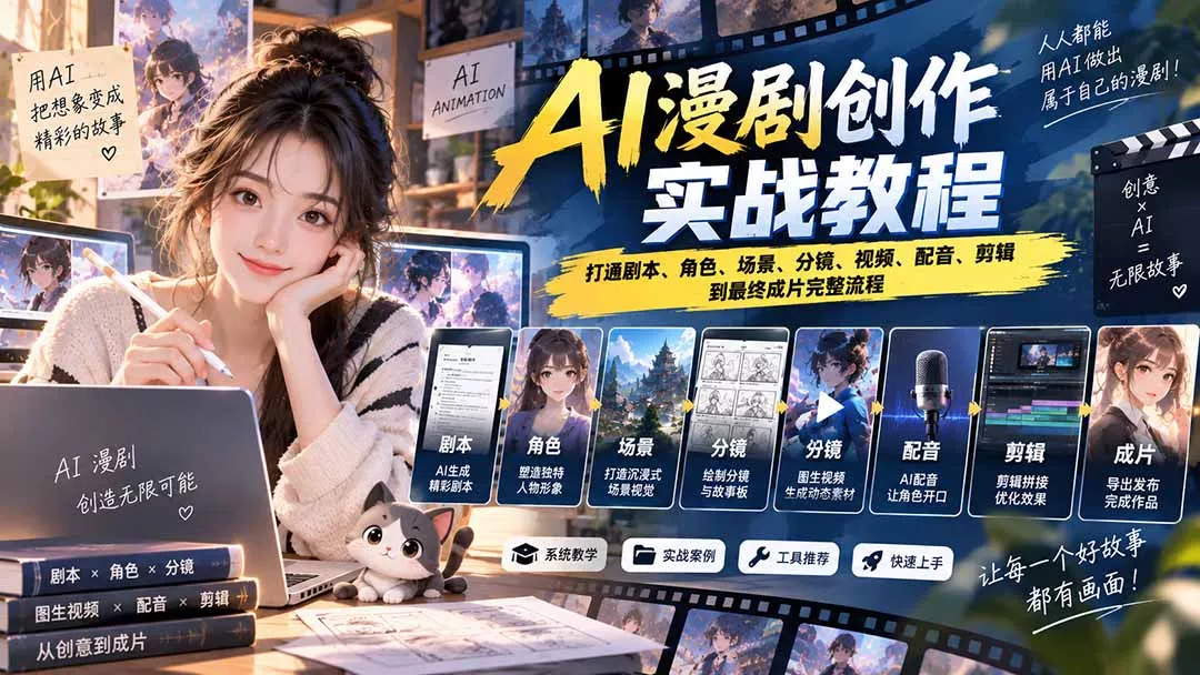 2026 AI漫剧创作实战教程：打通剧本、角色、场景、分镜、视频、配音、剪辑到最终成片完整流程-33资源网