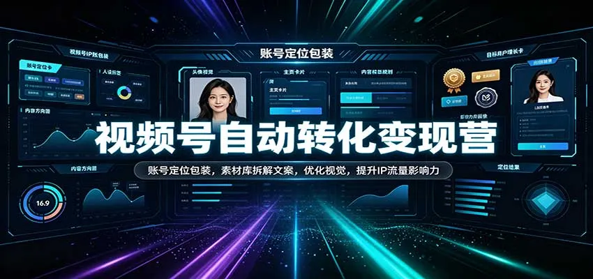 视频号自动转化变现营:账号定位包装,素材库拆解文案,优化视觉,提升IP流量影响力 视频号自动转化变现营:账号定位包装,素材库拆解文案,优化视觉,提升IP流量影响力