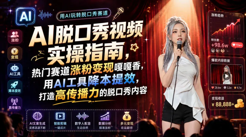 AI脱口秀视频实操指南，热门赛道涨粉变现嘎嘎香，用AI工具降本提效，打造高传播力的脱口秀内容-33资源网