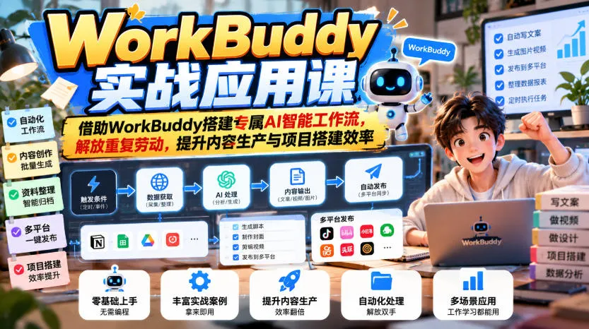WorkBuddy实战应用课，借助WorkBuddy搭建专属AI智能工作流，解放重复劳动，提升内容生产与项目搭建效率-33资源网
