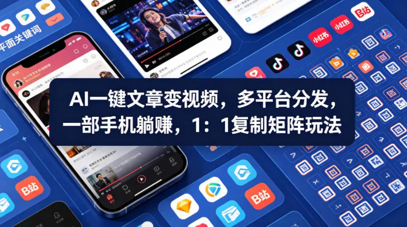 Ai一键文章变视频，多平台分发，一部手机躺賺，1：1复制矩阵玩法-33资源网