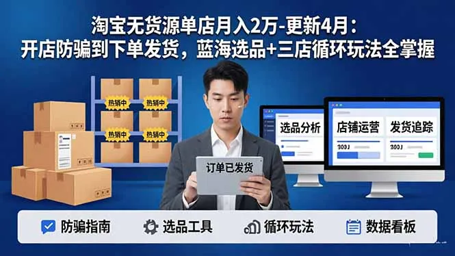 淘宝无货源5.0单店月入2万-更新4月：开店防骗到下单发货，蓝海选品+三店循环玩法全掌握-33资源网