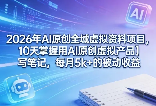 2026年AI原创全域虚拟资料项目，10天掌握用AI原创虚拟产品＋写笔记，每月5k+的被动收益-33资源网
