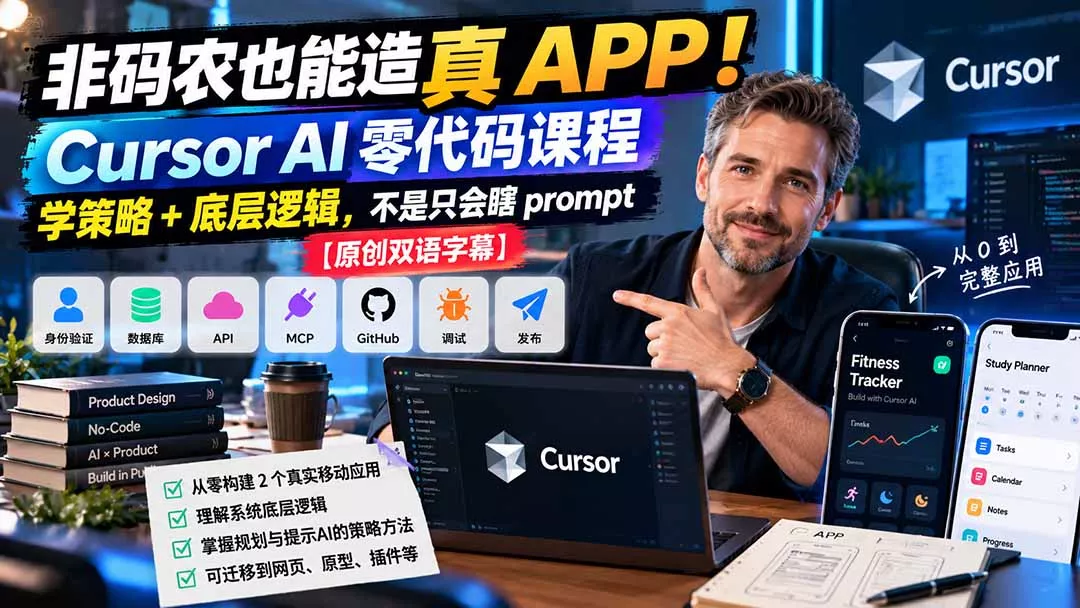 非码农也能造真 APP！Cursor AI 零代码课程：学策略 + 底层逻辑，不是只会瞎 prompt【原创双语字幕】-33资源网
