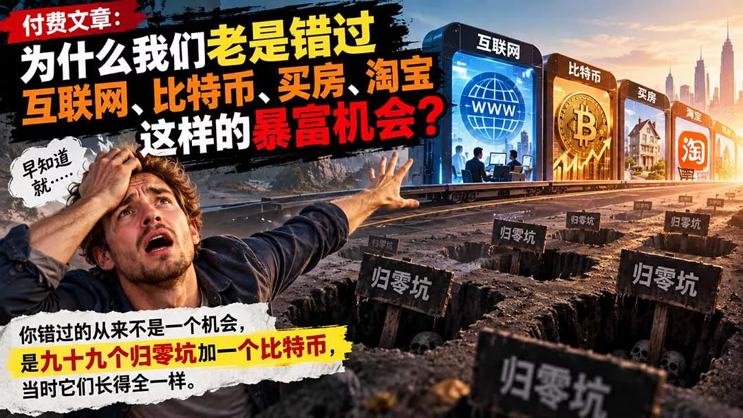 付费文章:为什么我们老是错过互联网、比特币、买 房、淘宝这样的暴富机会?-33资源网