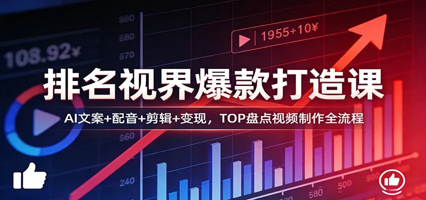 排名视界爆款打造课：AI文案+配音+剪辑+变现，TOP盘点视频制作全流程-33资源网