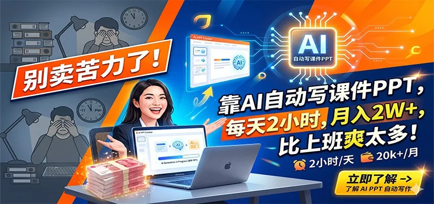 别卖苦力了！靠AI自动写课件PPT，每天2小时，月入2W+，比上班爽太多！-33资源网