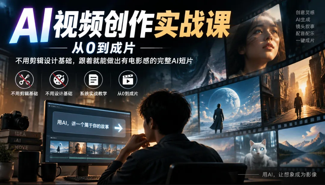 AI视频创作实战课,从0到成片,不用剪辑设计基础,跟着就能做出有电影感的完整AI短片-33资源网