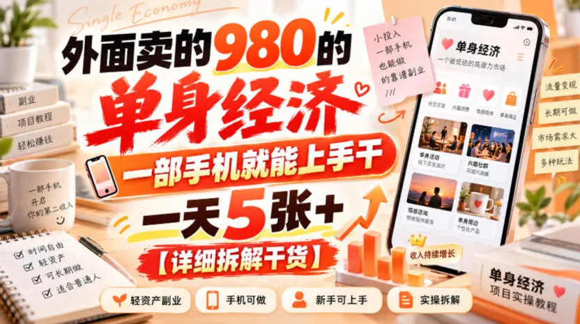 外面卖的980的单身经济,一部手机就能上手干,一天5张+【详细拆解干货】-33资源网
