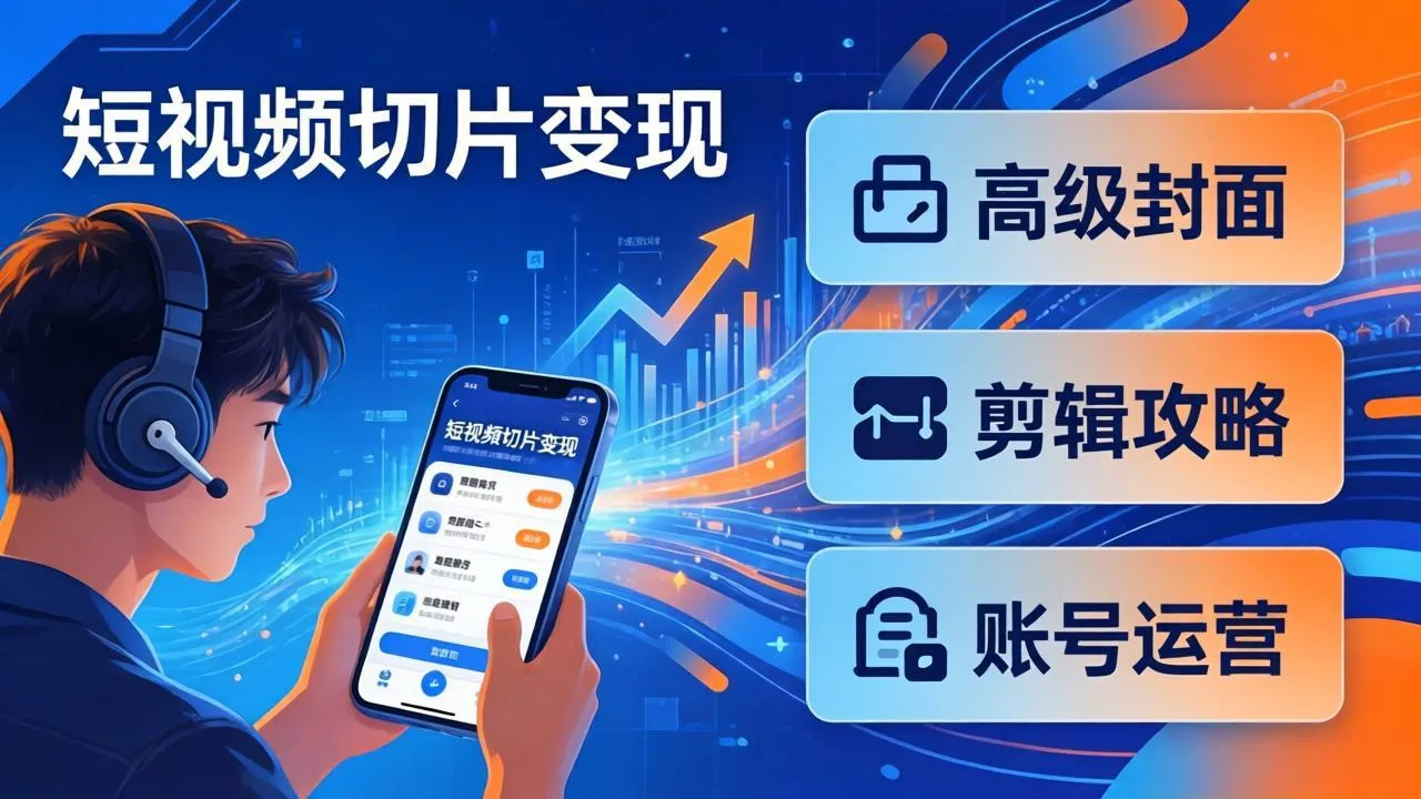 短视频切片变现速成班2.0：高级封面+剪辑攻略+账号运营，0基础小白快速入局副业-33资源网