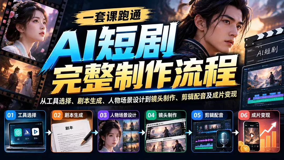一套课跑通AI短剧完整制作流程：从工具选择、剧本生成、人物场景设计到镜头制作、剪辑配音及成片变现-33资源网