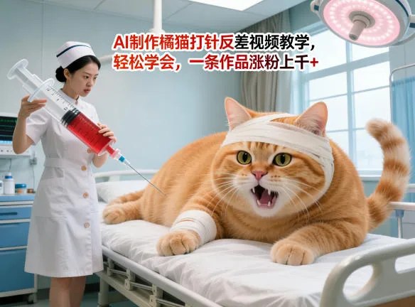AI制作橘猫打针反差视频教学，轻松学会，一条作品涨粉上千+-33资源网