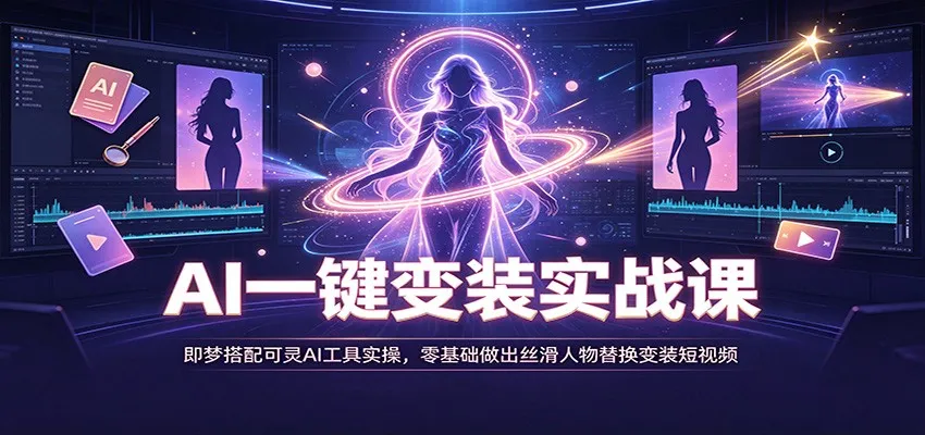 AI一键变装实战课:即梦搭配可灵AI工具实操,零基础做出丝滑人物替换变装短视频 AI一键变装实战课:即梦搭配可灵AI工具实操,零基础做出丝滑人物替换变装短视频
