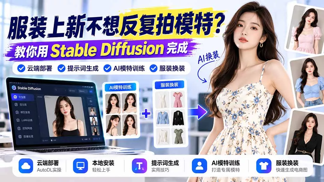 服装上新不想反复拍模特?教你用Stable Diffusion完成云端部署、提示词生成、AI模特训练与换装-33资源网