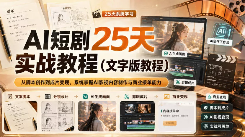 AI短剧25天实战教程(文字版教程)，从脚本创作到成片变现，系统掌握AI影视内容制作与商业接单能力-33资源网
