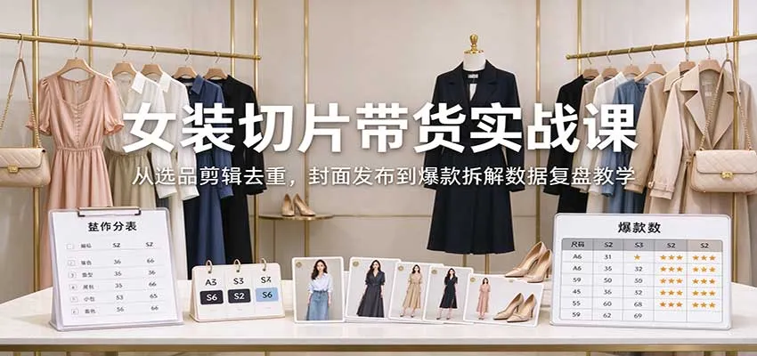 女装切片带货实战课：从选品剪辑去重，封面发布到爆款拆解数据复盘教学-33资源网