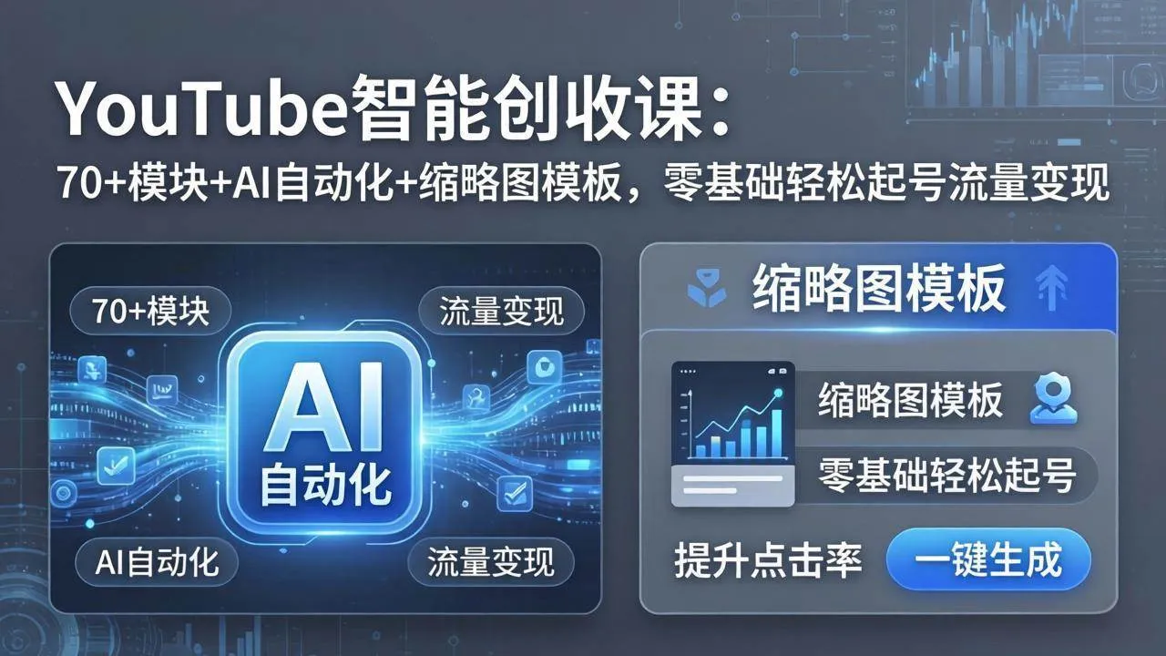 （17926期）YouTube智能创收课：70+模块+AI自动化+缩略图模板，零基础轻松起号流量变现-33资源网