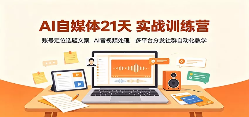 AI自媒体21天实战训练营:账号定位选题文案,AI音视频处理,多平台分发社群自动化教学-33资源网