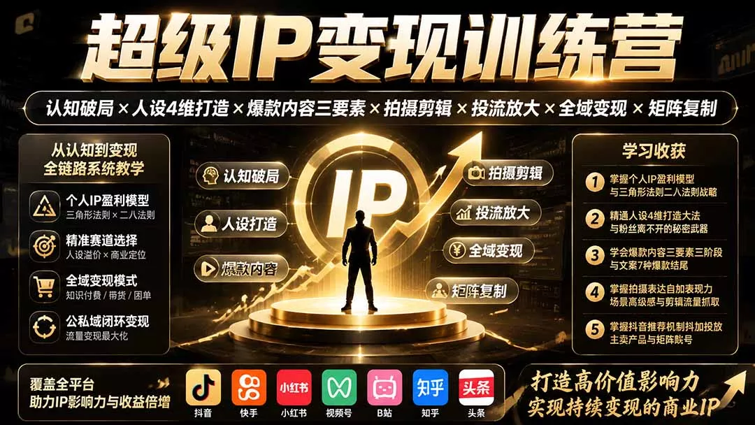 超级IP变现训练营:认知破局×人设4维打造×爆款内容三要素×拍摄剪辑×投流放大×全域变现×矩阵复制-33资源网