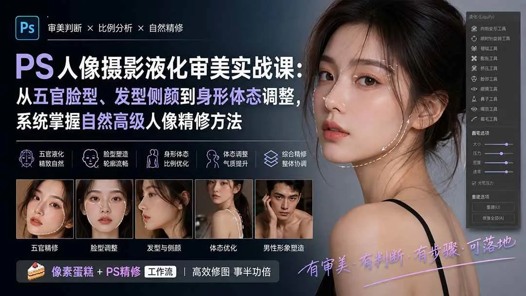 (20062期)PS人像摄影液化审美实战课:从五官脸型、发型侧颜到身形体态调整,系统掌握自然高级人像精修方法-33资源网