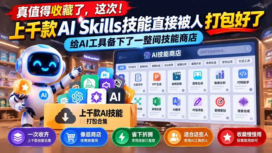 (21096期)真值得收藏了,这次!上千款AI Skills技能直接被人打包好了,给AI工具备下了一整间技能商店-33资源网