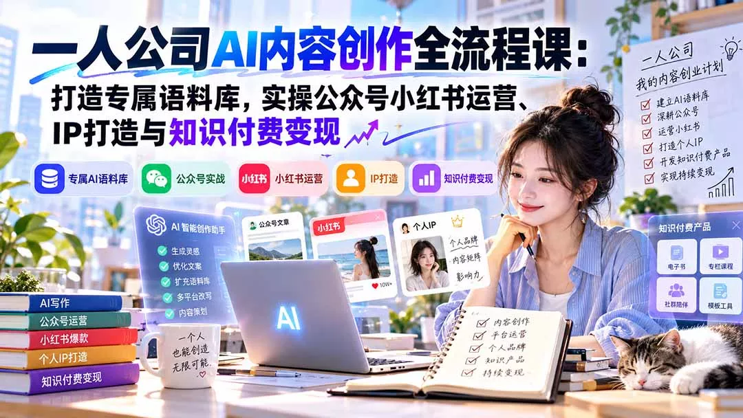 一人公司AI内容创作全流程课：打造专属语料库，实操公众号小红书运营、IP打造与知识付费变现方法论-33资源网