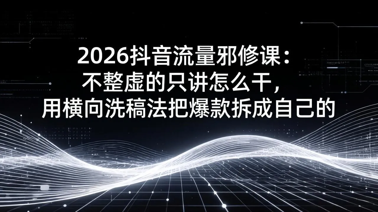 2026抖音流量邪修课：不整虚的只讲怎么干，用横向洗稿法把爆款拆成自己的-33资源网