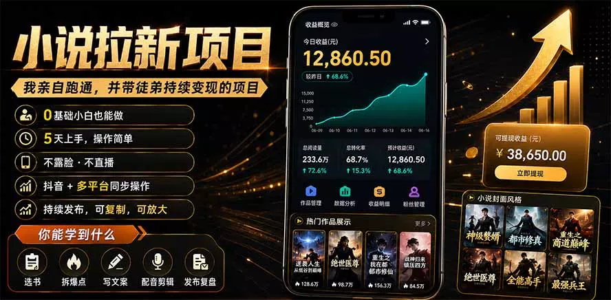抖音及多平台小说拉新项目:我亲自跑通并持续带徒弟实操|0基础小白5天上手快速变现-33资源网