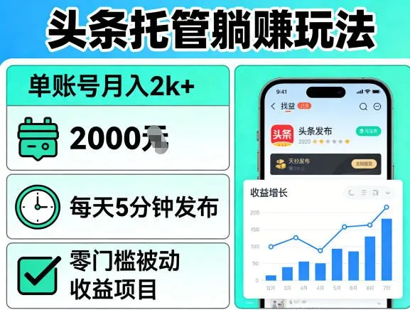 头条托管躺賺玩法，单账号月入2k+，每天5分钟发布即可，零门槛被动收益项目【揭秘】-33资源网