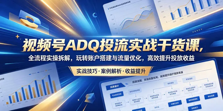 视频号ADQ投流实战干货课，全流程实操拆解，玩转账户搭建与流量优化，高效提升投放收益-33资源网