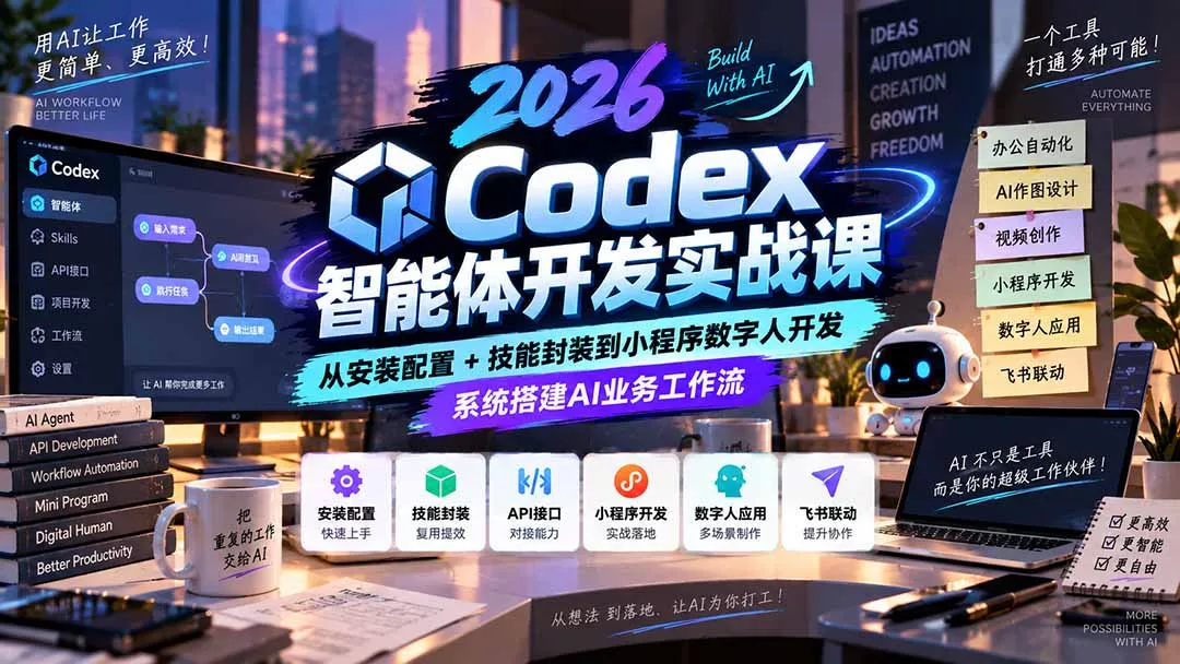 2026Codex智能体开发实战课:从安装配置+技能封装到小程序数字人开发,系统搭建AI业务工作流-33资源网