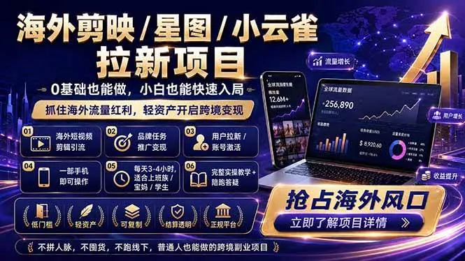 （18567期）海外剪映 / 星图 / 小云雀拉新项目 普通人也能上手的跨境流量变现副业-33资源网