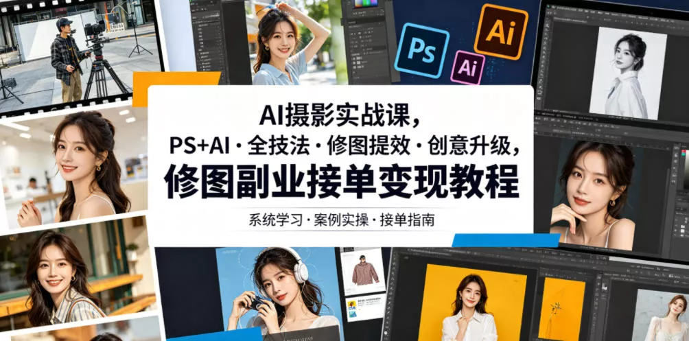 AI摄影实战课,PS+AI・全技法・修图提效・创意升级,修图副业接单变现教程-33资源网