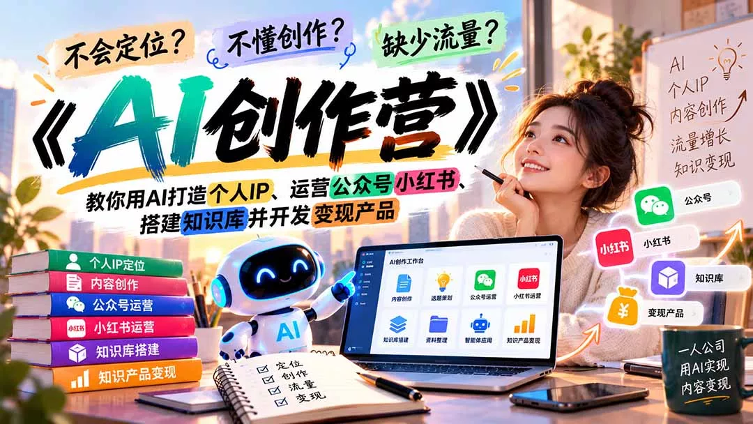 不会定位、不懂创作、缺少流量？《AI创作营》教你用AI打造个人IP、运营公众号小红书、搭建知识库并开发变现产品-33资源网