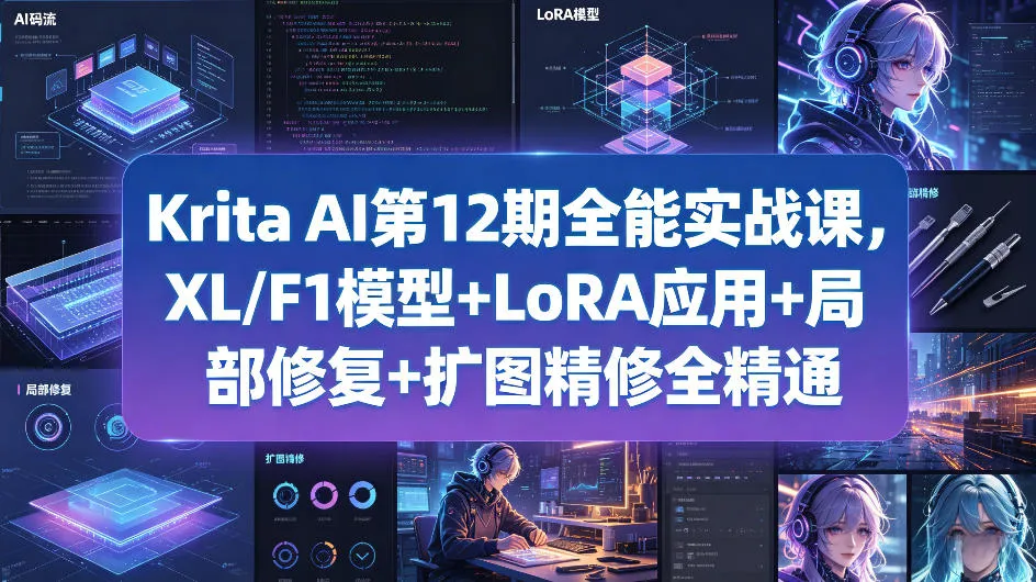 Krita AI第12期全能实战课，XL/F1模型+LoRA应用+局部修复+扩图精修全精通-33资源网