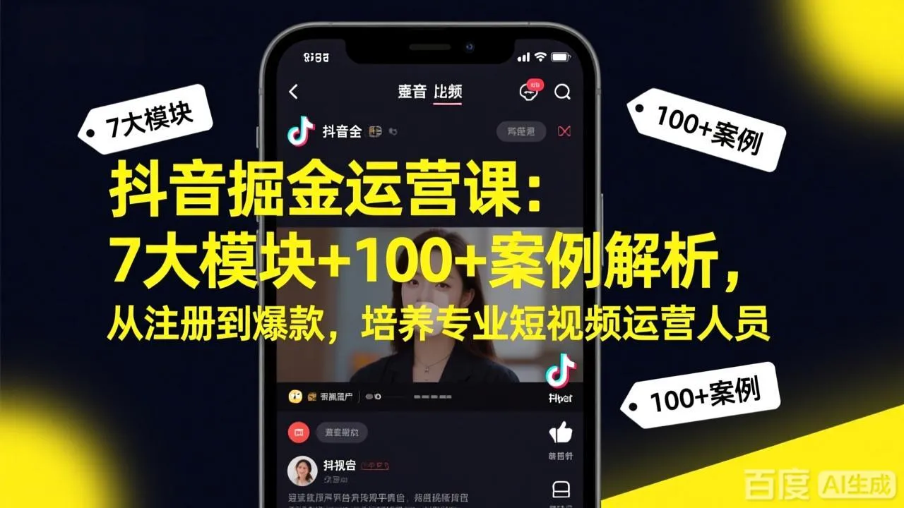 抖音掘金运营课：7大模块+100+案例解析，从注册到爆款，培养专业短视频运营人员-33资源网