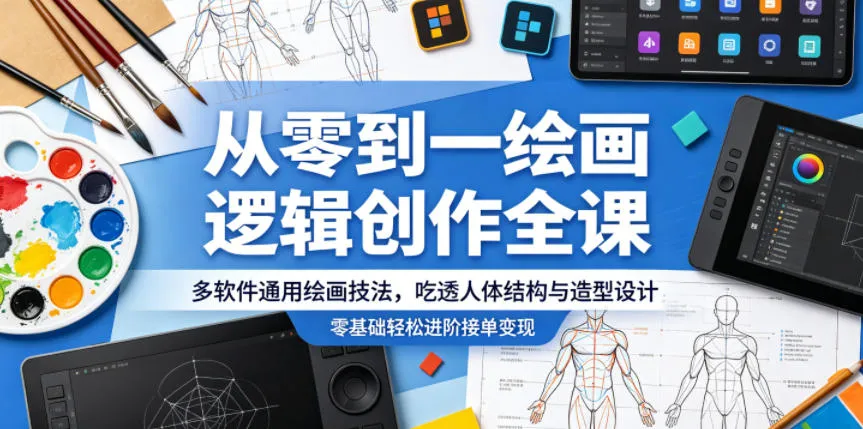 从零到一绘画逻辑创作全课，多软件通用绘画技法，吃透人体结构与造型设计，零基础轻松进阶接单变现-33资源网