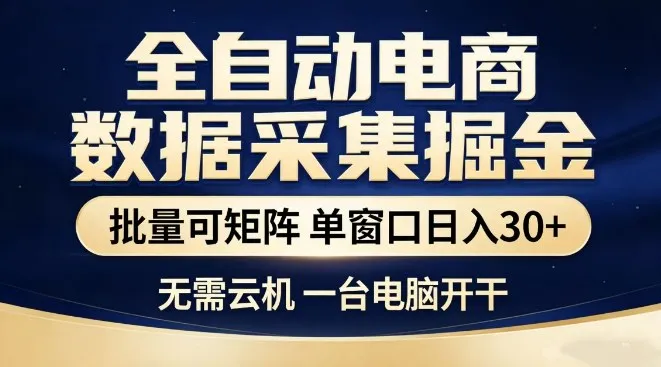 全自动电商数据集掘金，批量可矩阵，单窗口日入30+，无需云机，一台电脑开干【揭秘】-33资源网