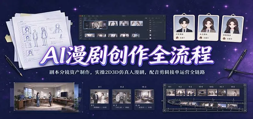 AI漫剧创作全流程:剧本分镜资产制作,实操2D3D仿真人漫剧,配音剪辑接单运营全链路-33资源网