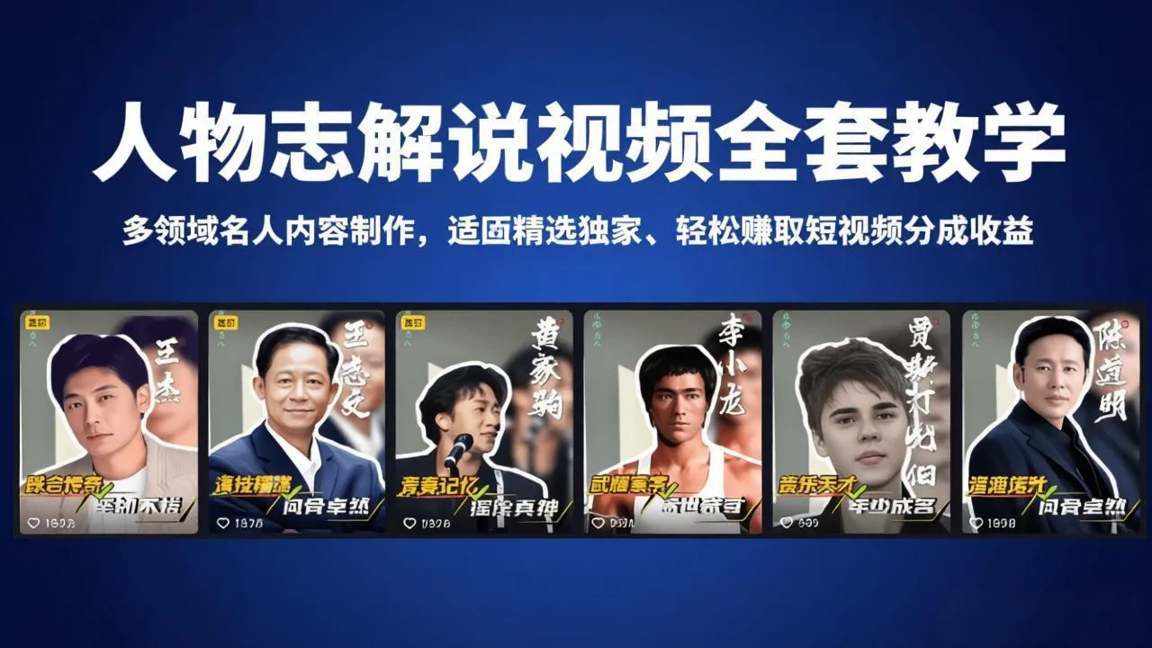 人物志解说视频全套教学，多领域名人内容制作，适配精选独家，轻松赚取短视频分成收益-33资源网