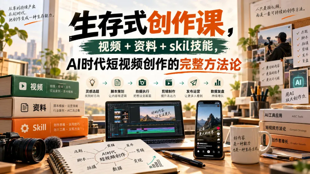 生存式创作课，视频+资料+skil技能，ai时代短视频创作的完整方法论-33资源网