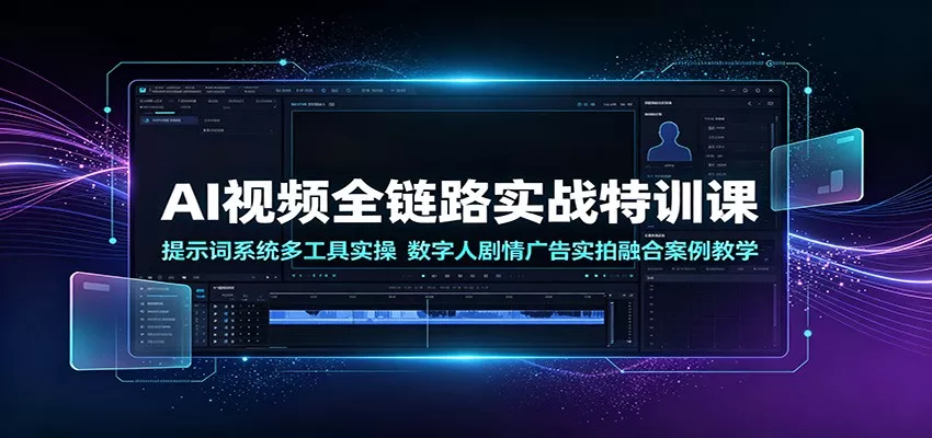 AI视频全链路实战特训课：提示词系统多工具实操，数字人剧情广告实拍融合案例教学-33资源网