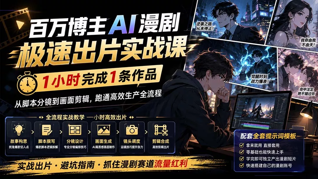 百万博主AI漫剧极速出片实战课：1小时产出条作品，从脚本分镜到画面剪辑，跑通高效生产全流程-33资源网