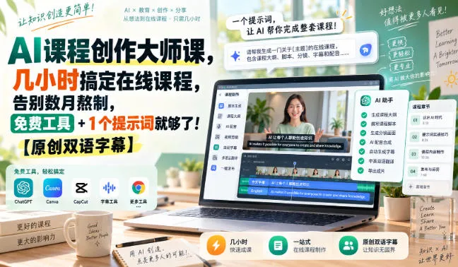 AI课程创作大师课,几小时搞定在线课程,告别数月熬制,免费工具+1个提示词就够了!【原创双语字幕】-33资源网
