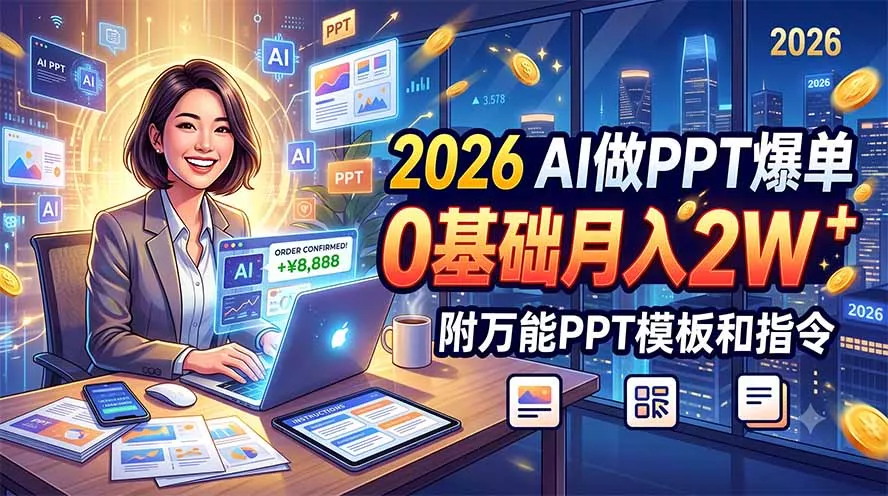 2026 AI做PPT爆单,0基础月入2W,附万能PPT模板和指令-33资源网