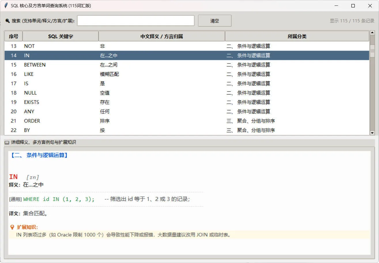SQL常用核心单词查询115词客户端-33资源网