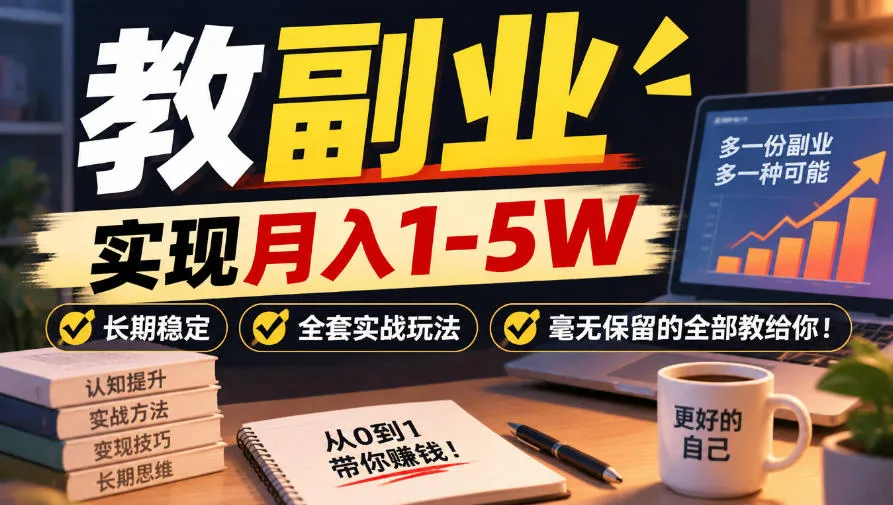 “教副业”实现月入1-5W,长期稳定,全套实战玩法毫无保留的全部教给你!【揭秘】 “教副业”实现月入1-5W,长期稳定,全套实战玩法毫无保留的全部教给你!【揭秘】